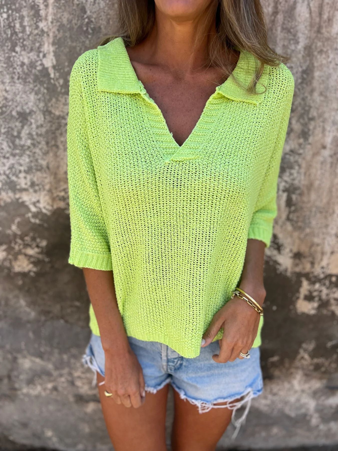 Chemise Tricotée à Col Rabattu