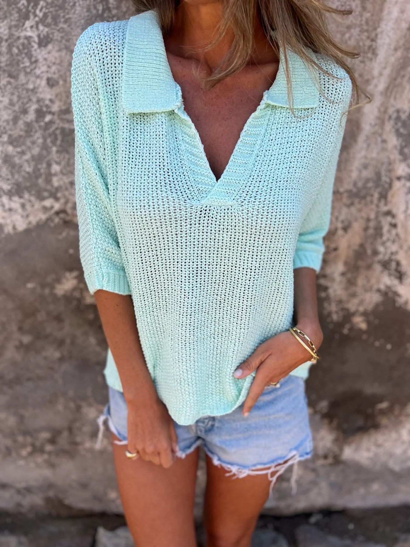 Chemise Tricotée à Col Rabattu